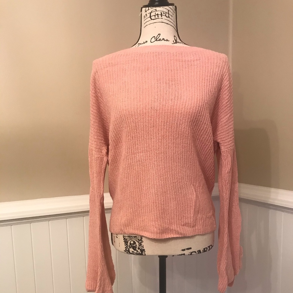 Express bell sleeve pink sweater cute